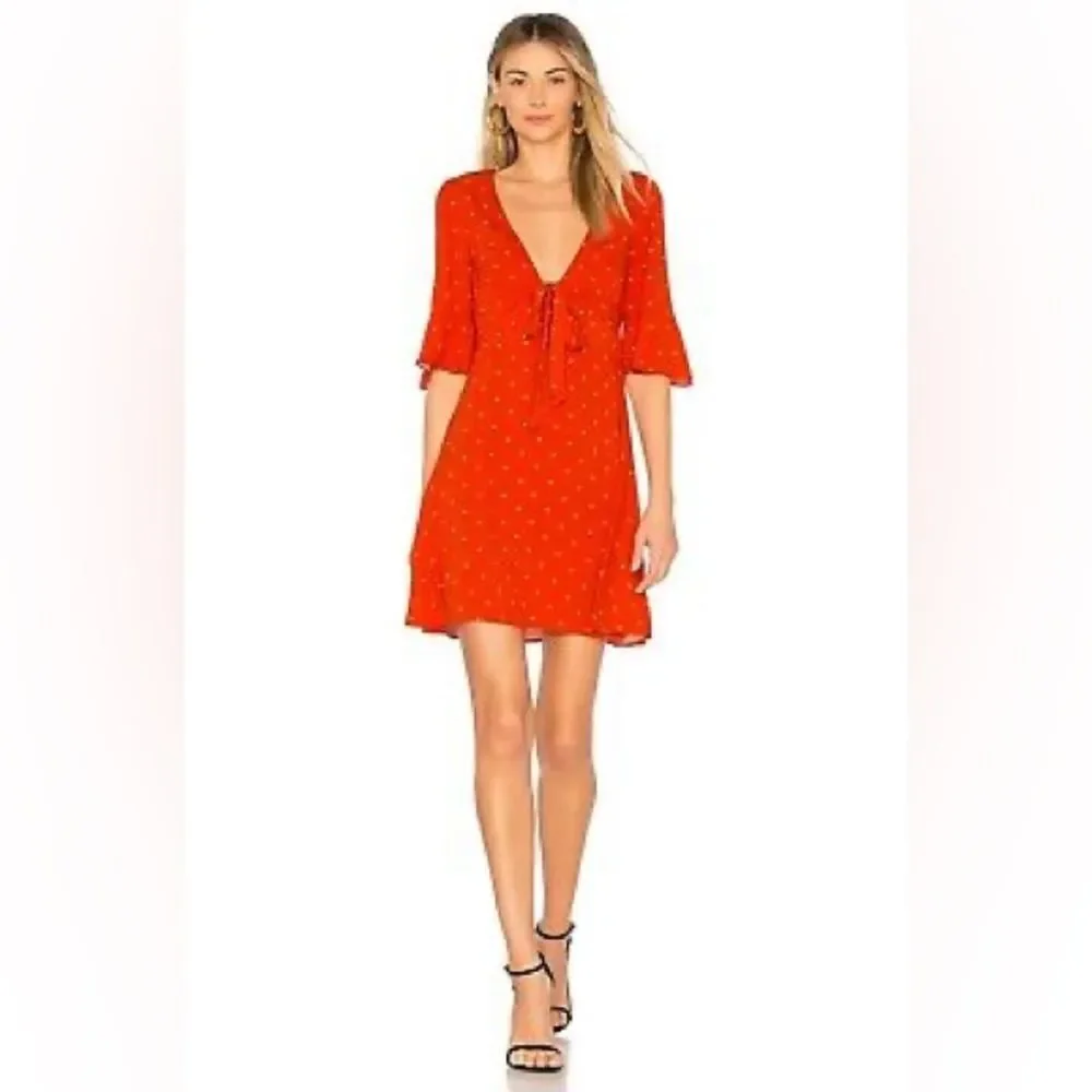 Free People All Yours Mini Dress Polka Dot Flame Red Size 8 Medium